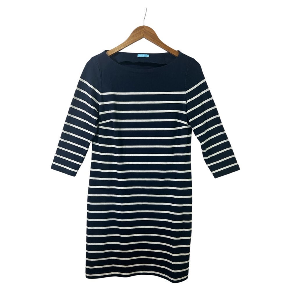 J McLaughlin Women's Navy White Brinker
Striped Boat Neck 3/4 Sleeve Dress Small